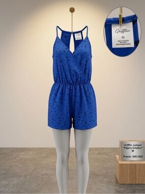 Grifflin Blue Printed Romper - 'Pájaro Volador'